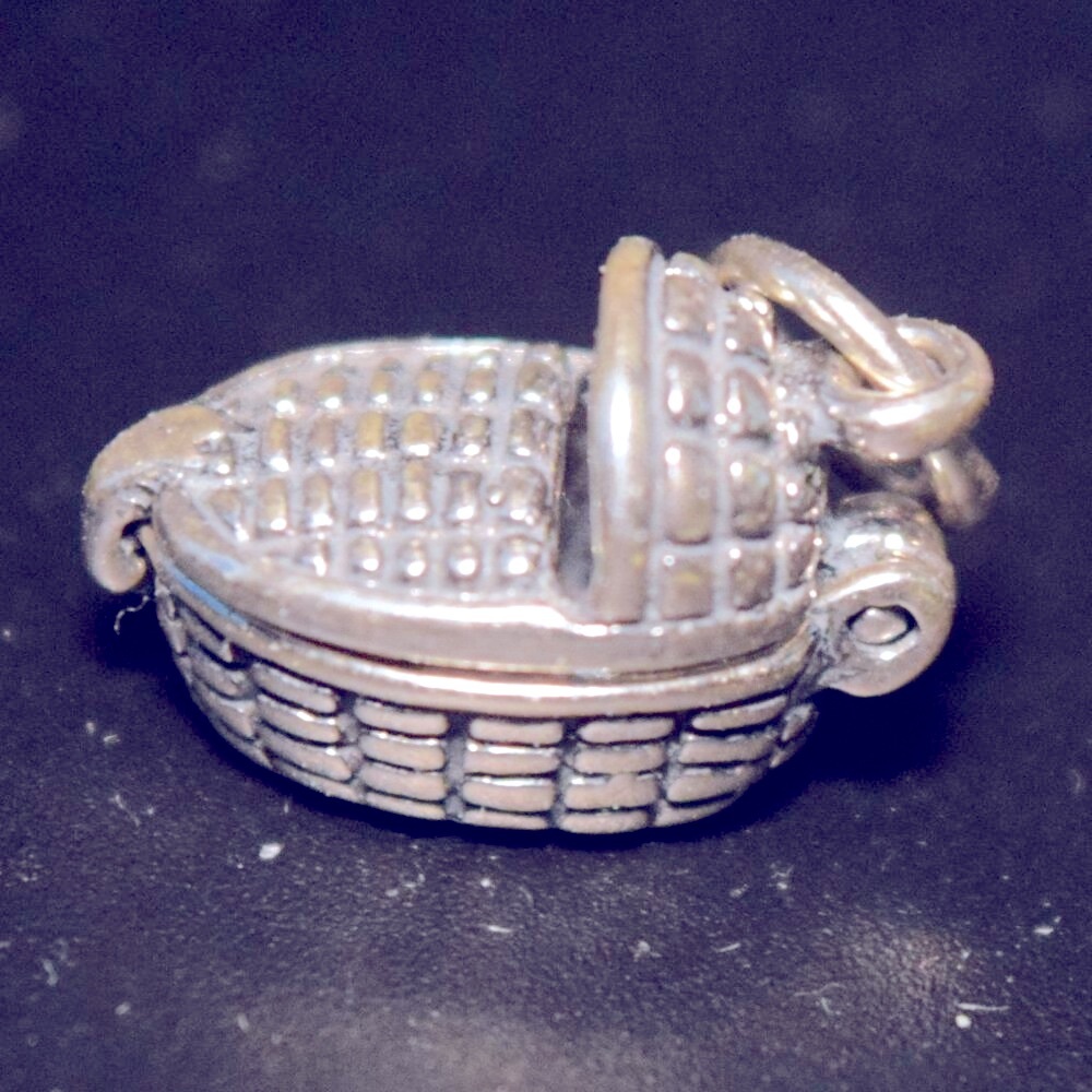 Articulated 3D Sterling Silver Baby In Basket Charm Pendant Mother Infant